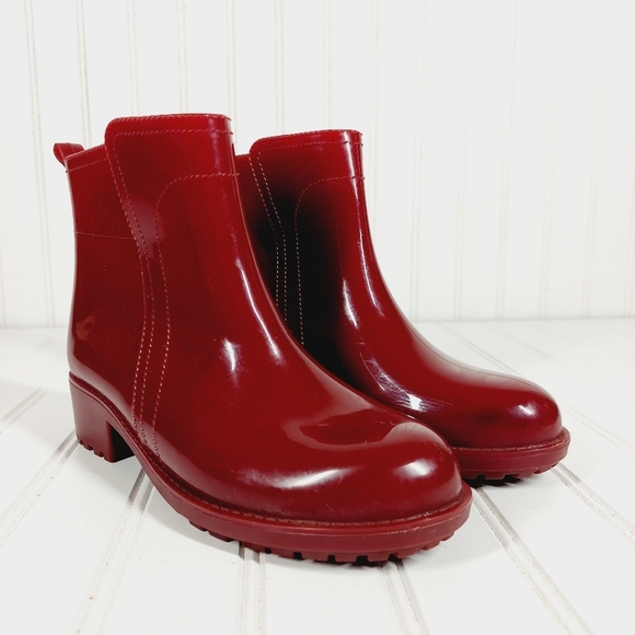 Mia Red Ankle Rain Heeled Boots A563 - Picture 4 of 13